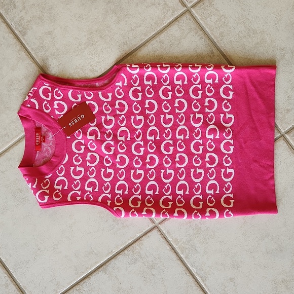 NWT ❗️ Guess pink and white logo vest small size logo sleeveless sweater - Picture 13 of 17